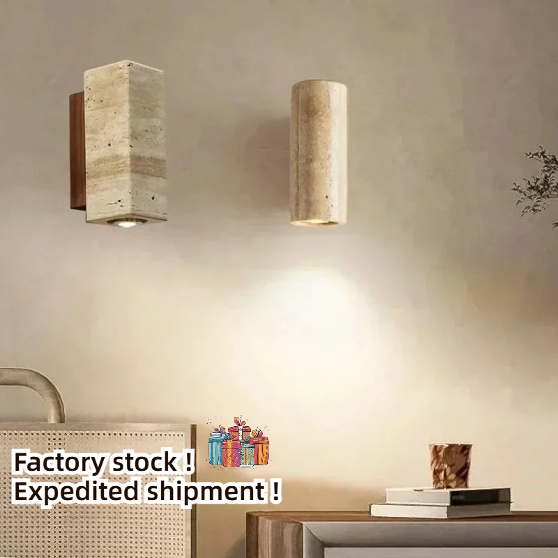 

Yellow Marble Wabi-sabi Style Travertine Wall Lamp Led Bedside Bedroom Living Room Wall Light Travertine Stair Decor Sconce