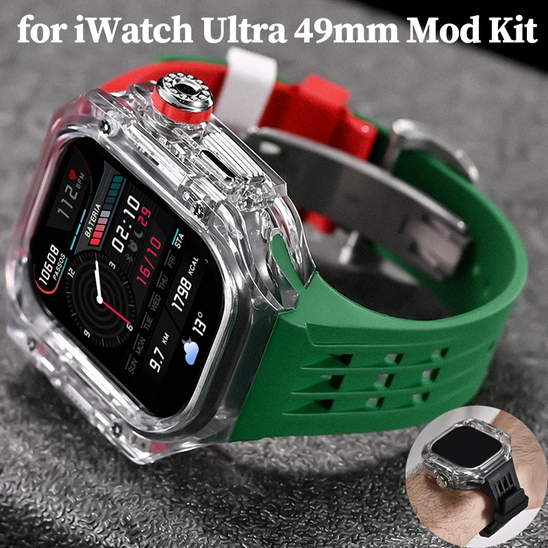 

Роскошный прозрачный чехол для Apple Watch Ultra 3 2 1 49 мм Mod Kit с пряжкой из нержавеющей стали для iWatch 8 7 6 5 4 Модификация