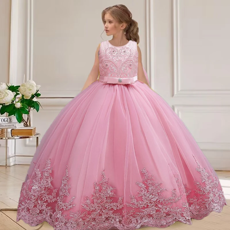 4-12 years old gorgeous girl dress sheer elegant girl birthday party princess dress long carnival evening dress summer clothing