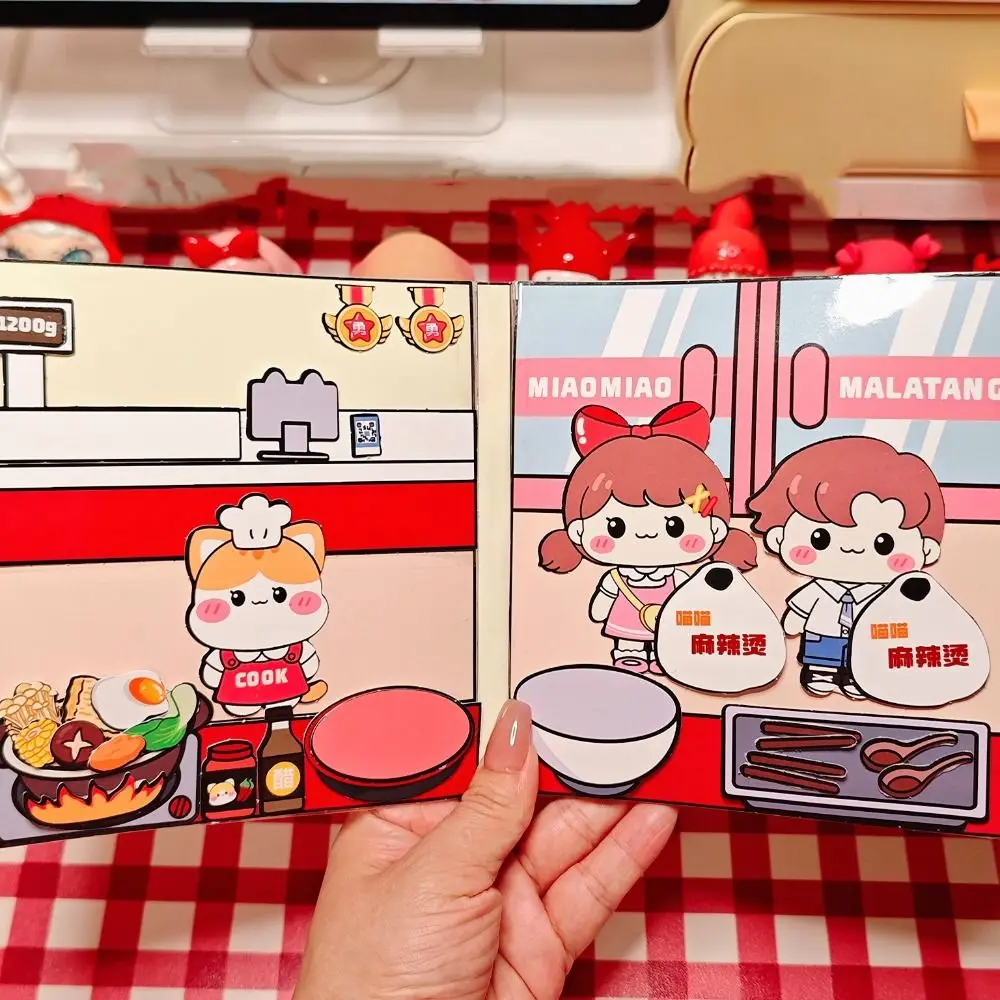 เผ็ดหม้อร้อนสติกเกอร์เกม Quiet Book Quiet Book DIY ทําด้วยมือ DIY ของเล่น 3D Snack Shop DIY วัสดุ 3D หนังสือเด็กของเล่นเด็ก