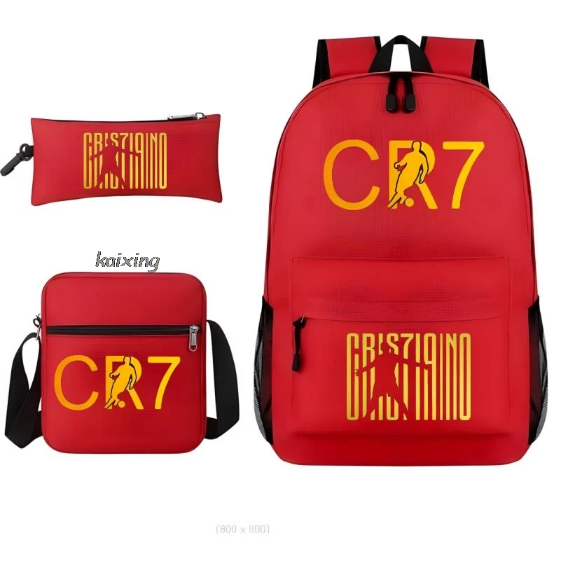 New CR7 Backpacks 3Pcs Football Stars Printe Lightweight Simple Laptop School Bags Junior-senior high school Students Mochilas