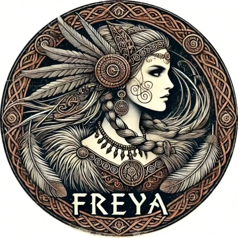 فن مستدير من Norse Goddess Freya - ديكور حائط من ريش عقدة سلتيك لديكور المنزل Pagan Boh