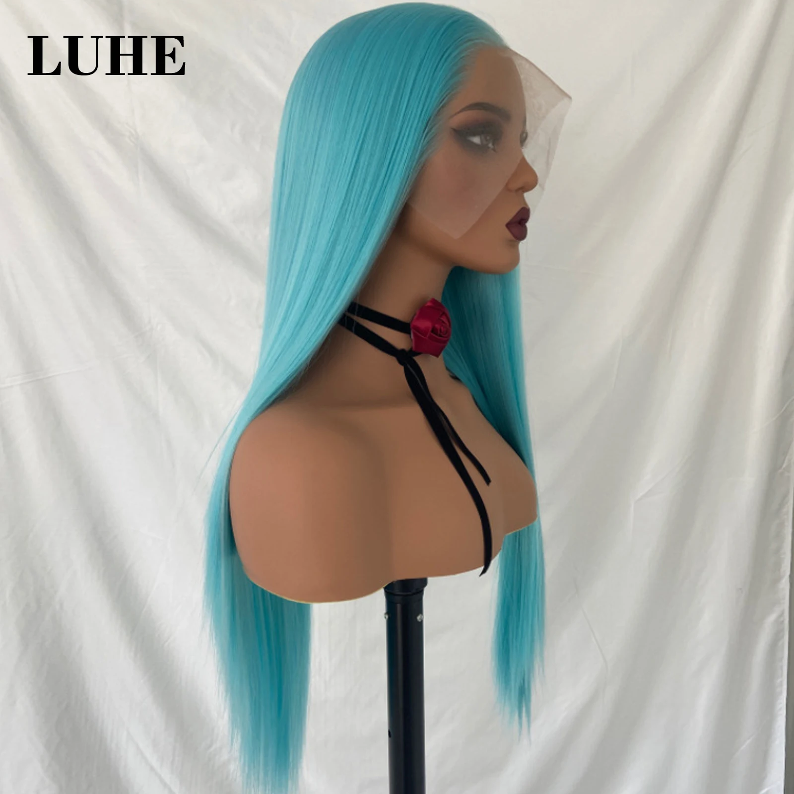 Light Blue 13x3 Synthetic Lace Front Wigs for Black Women Cosplay 26 Inch Long Straight Heat Resistant Hair Lace Frontal Wigs