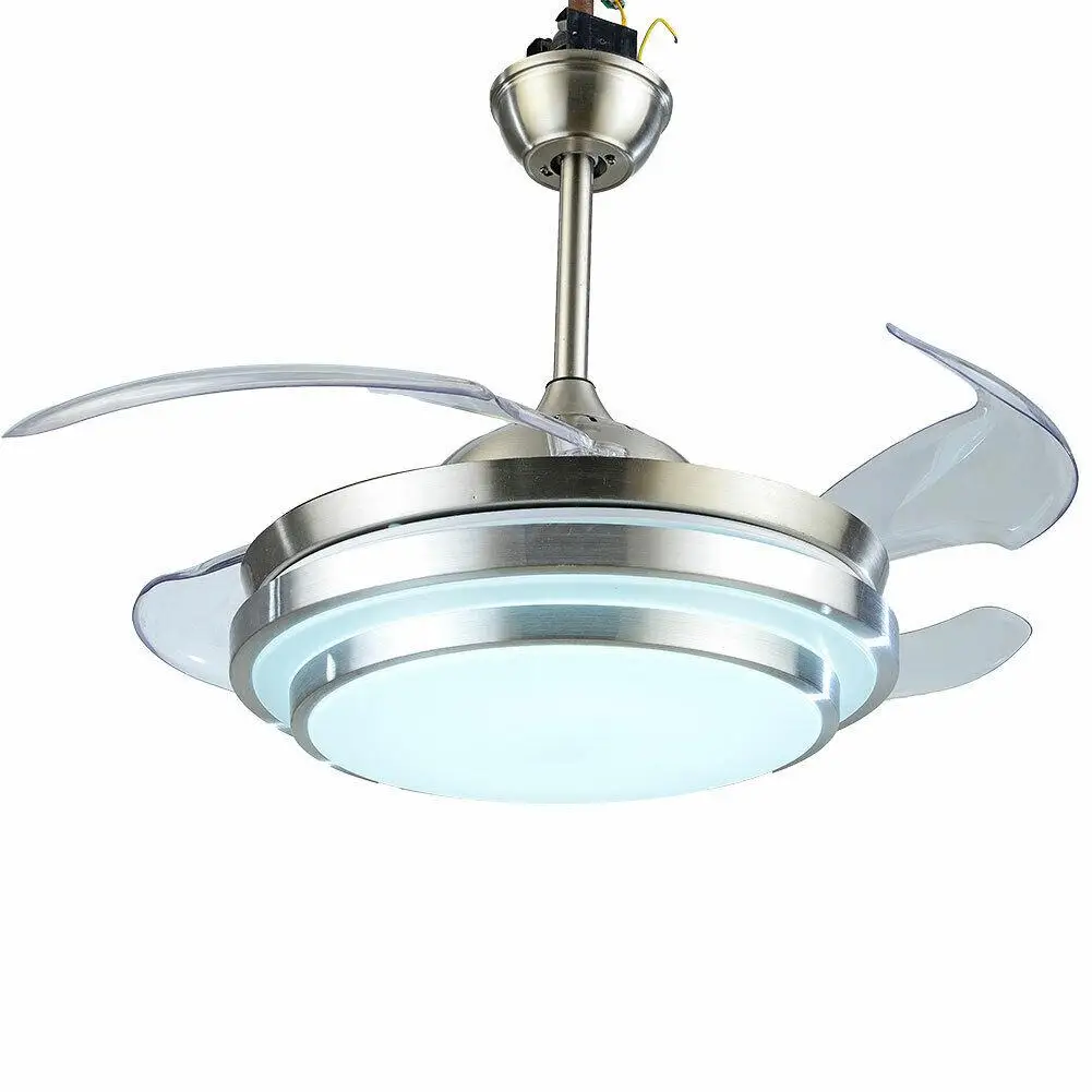 

42Inch Modern Invisible Ceiling Fan Light 3 Colors Retractable Blades LED Chandelier Lamp with Remote Control