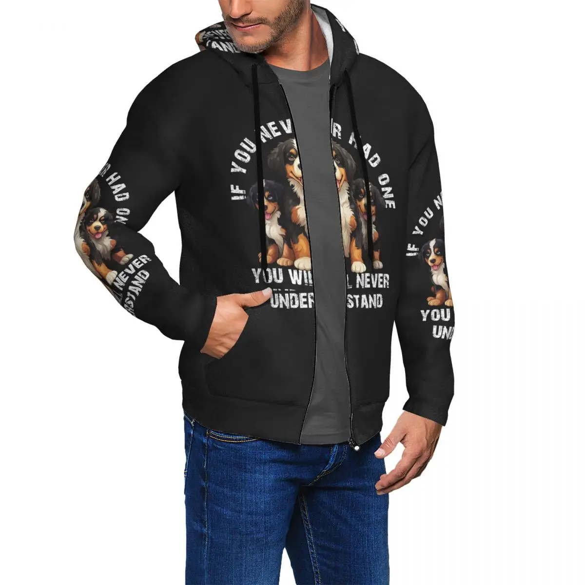 Bernese Mountain Dog Zipper Hoodie Hip Hop Pullover Autumn Winter Men Women Sweatshirt Long Sleeve Tops