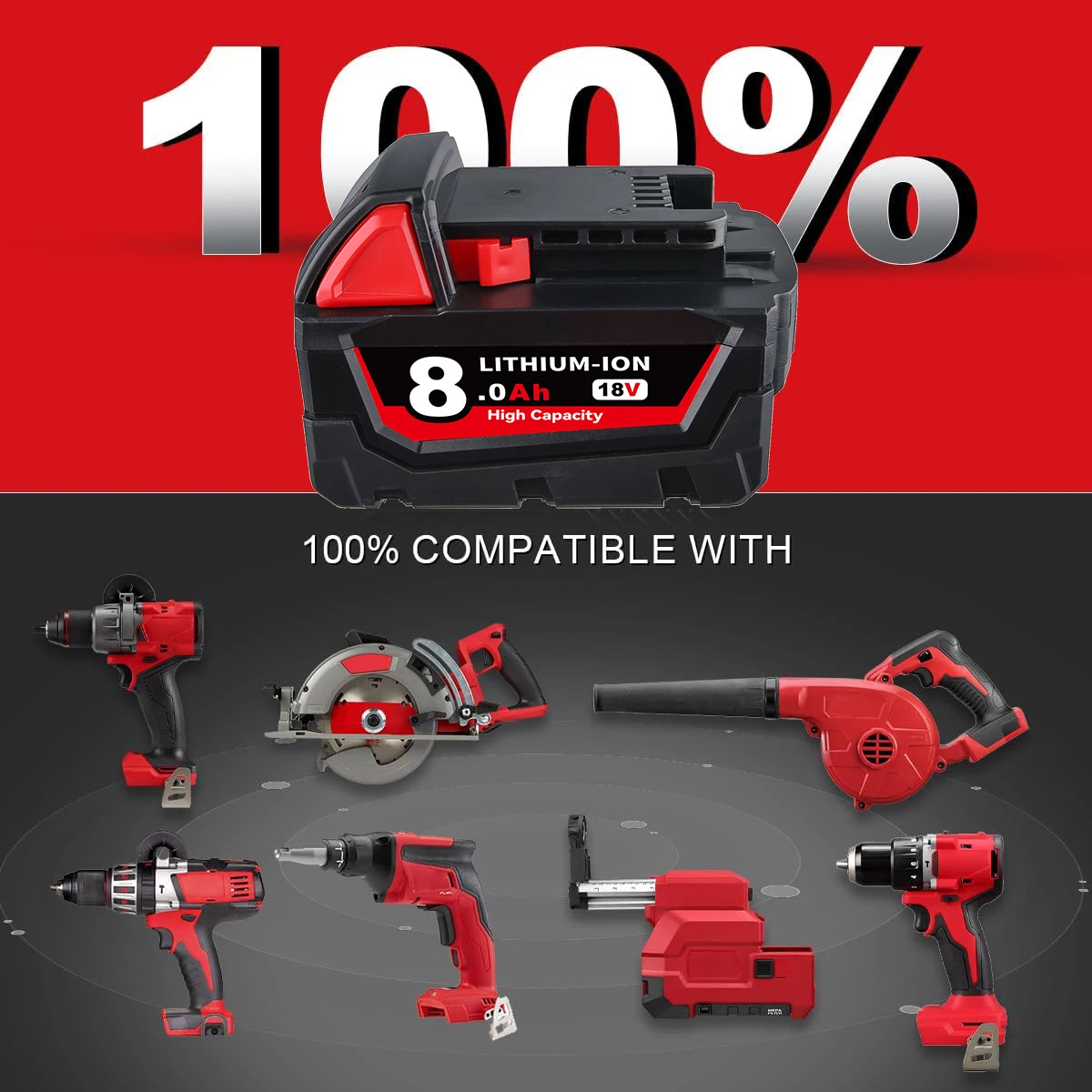 Литий-ионный аккумулятор VANON 1/2/4 шт., 8,0 Ач M18, замена для аккумулятора Mil-wauke 18 В 48-11-1812 48-11-1820 и зарядное устройство 3A 12-18 В M12-18C