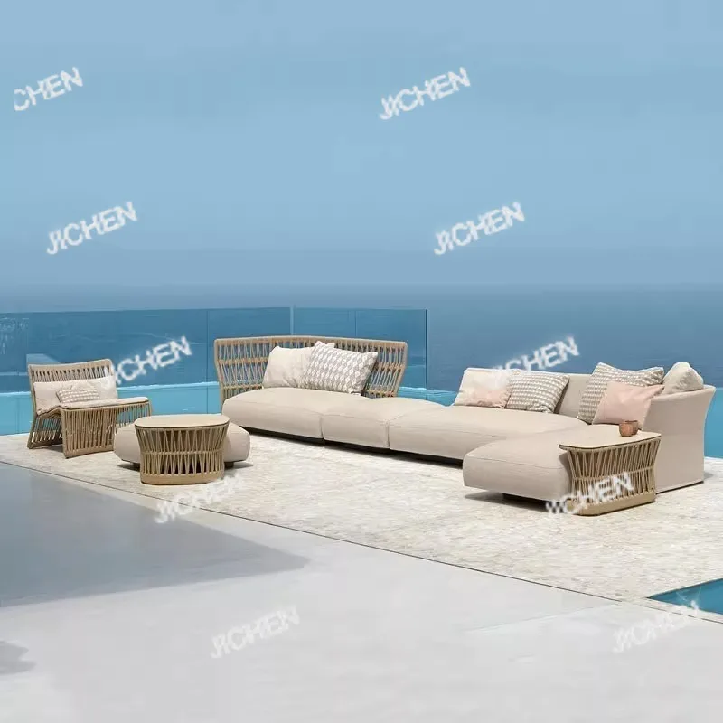

Outdoor Sofa Courtyard Rattan Terrace Garden Living Room Waterproof Leisure Rattan Chair Coffee Table Combination