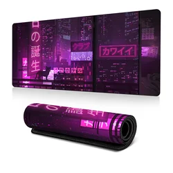 80x30cm Cyberpunk Urban Street Smooth Surface Pattern Anti-friction Rubber Bottom Mouse Pad for Desk PC Office or Game