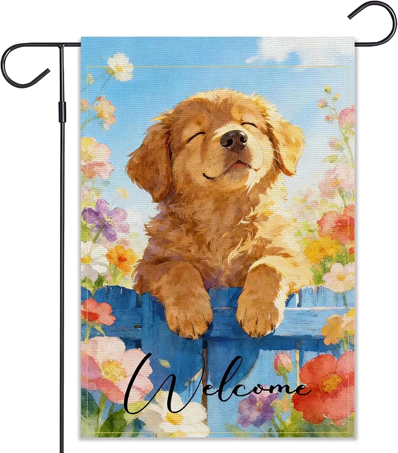 Balgardekor Hello Sunshine Summer Spring Cute Golden Retriever Dog Garden Flag Double Sided Seasonal Floral Yard Ourdoor Dec ZZM