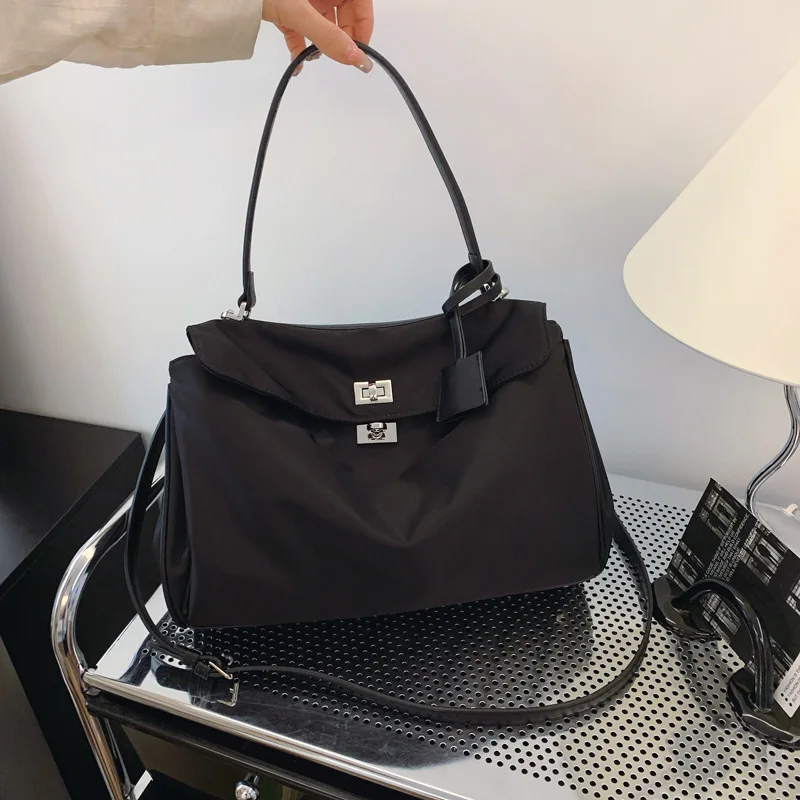 Casual Commuter Oxford Platinum Tote Bag Large Capacity Nylon Underarm Handbag Motorcycle Bag Style Inner Pocket Design