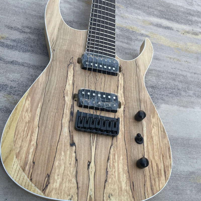 Natural Spalted Wood Double Cut Electric Guitar Dual Humbuckers String Thru Bridge Modern Solid Body 7-string Free Shipping view 4