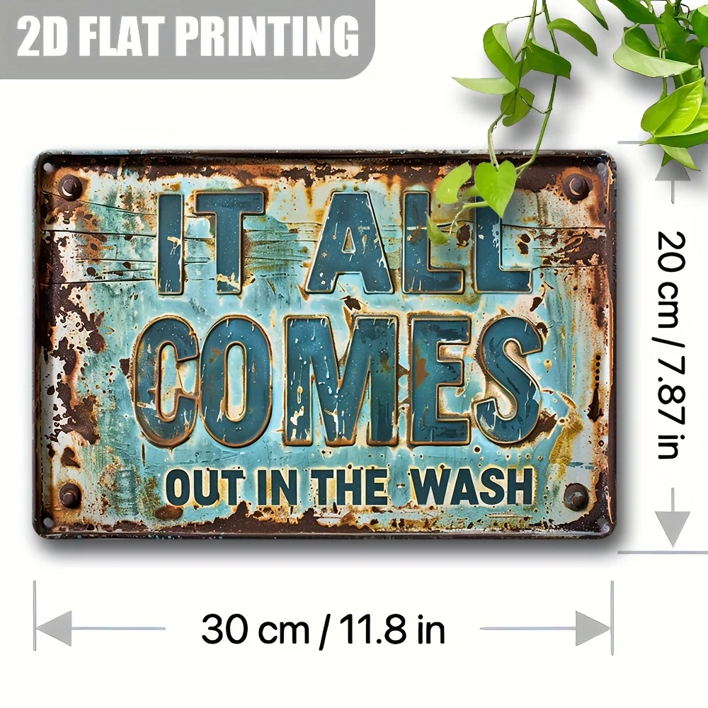 Vintage-Inspired Sign - 'It All Comes Out In The Wash' - Rustic Wall Art For Laundry, Porch, Cafe,  Living Room Decor - Durable