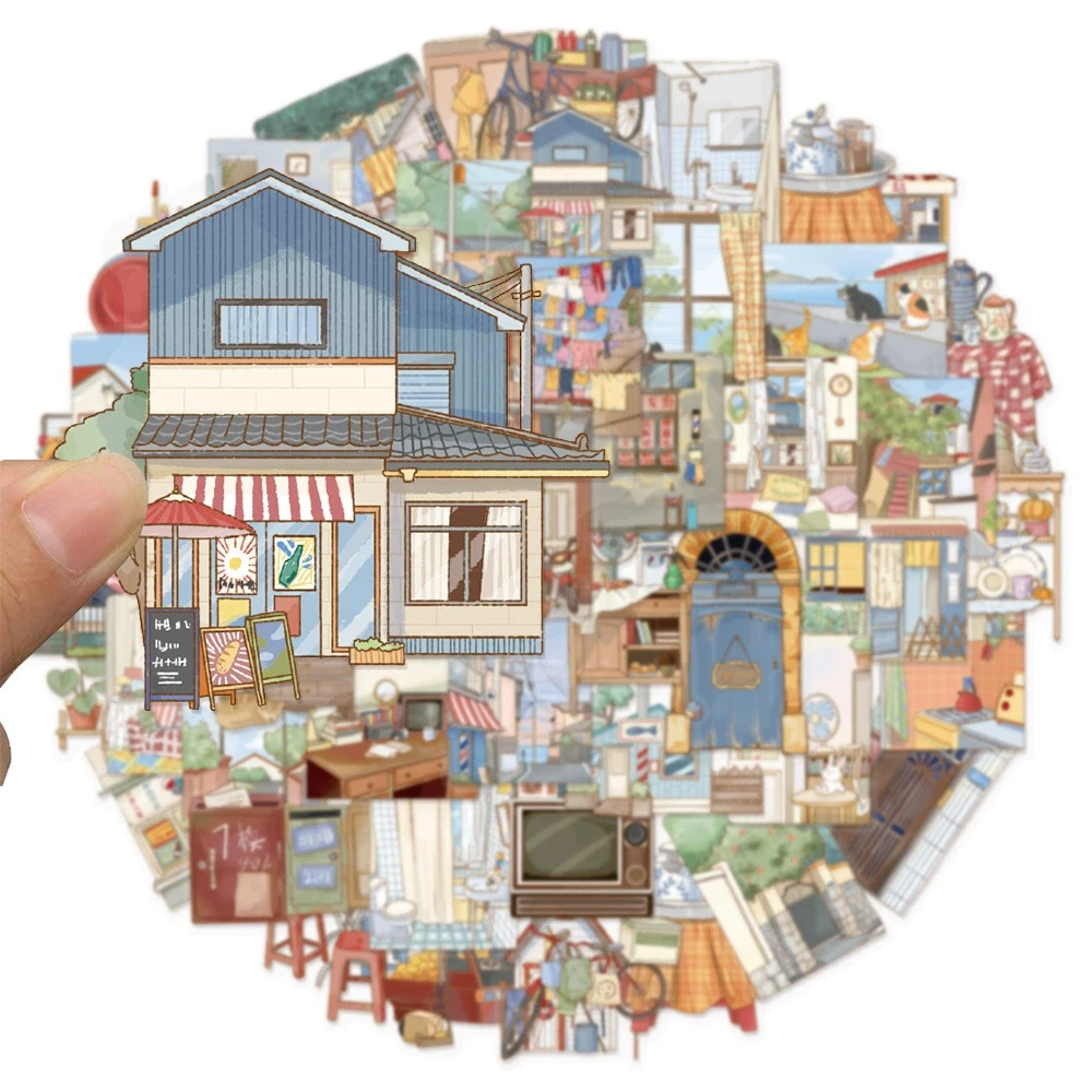 

10/30/50pcs Cute Transparent INS Village Graffiti Stickers Decals Waterproof DIY Phone Case Luggage Aesthetic DIY Sticker