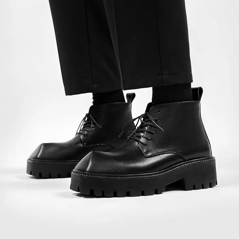 Men Ankle Shoes Casual Derby Leather Strange Platform Increasing Thick Sole Boots Vintage Brand Luxury Designers Sneakers