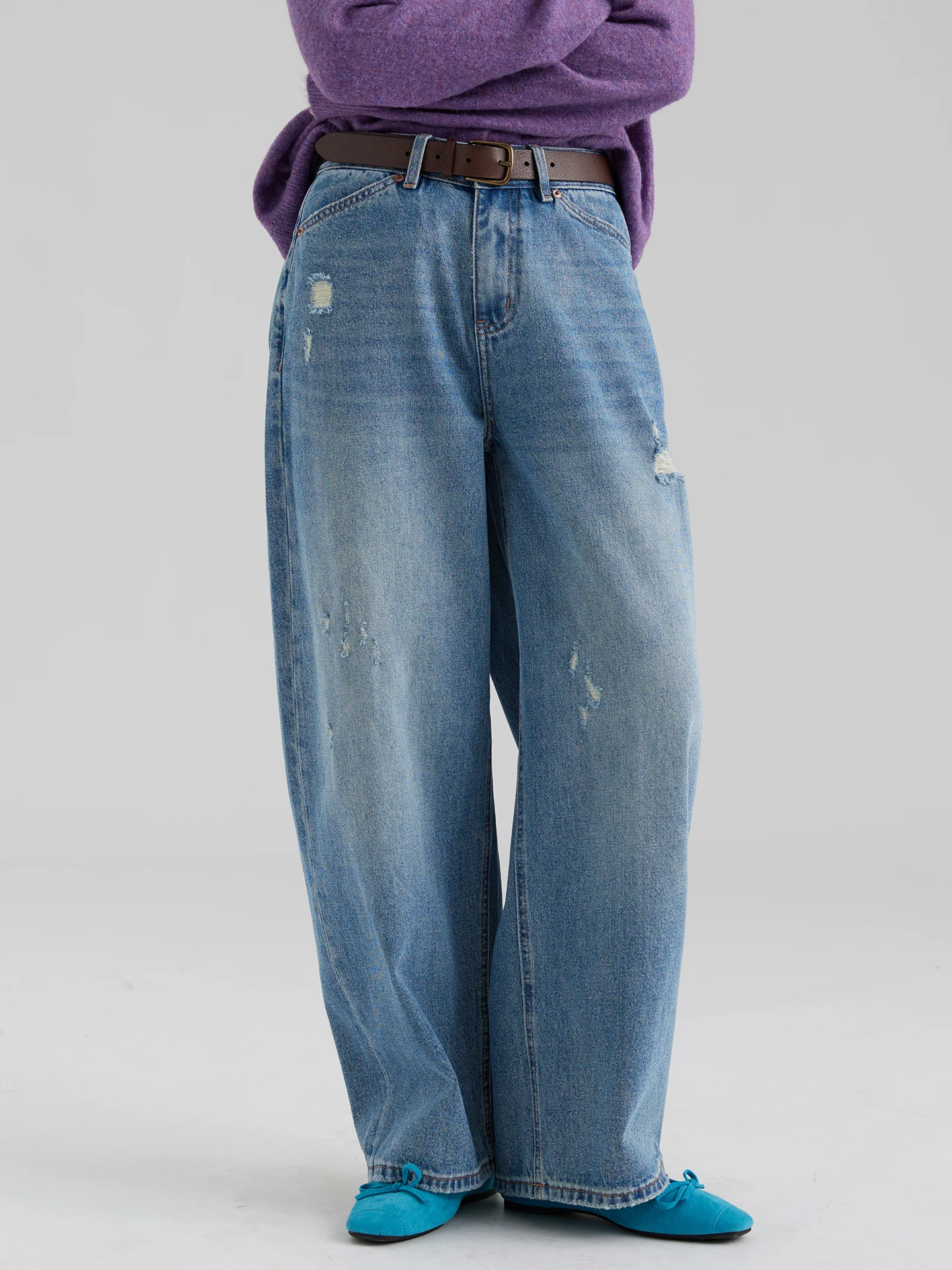 

Женские джинсы с высокой талией и широкими штанинами, свободного кроя, с рваными элементами, весенняя новинка, из хлопкового денима, премиум-класса