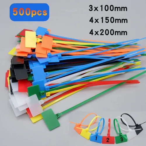 Imagen 1 del producto 500 Uds brida para cables de nailon marcadores de bucle de plástico Cable autoblocante Zip correas de fijación de red de oficina marcadores 4x150mm 3x100mm 4x200mm