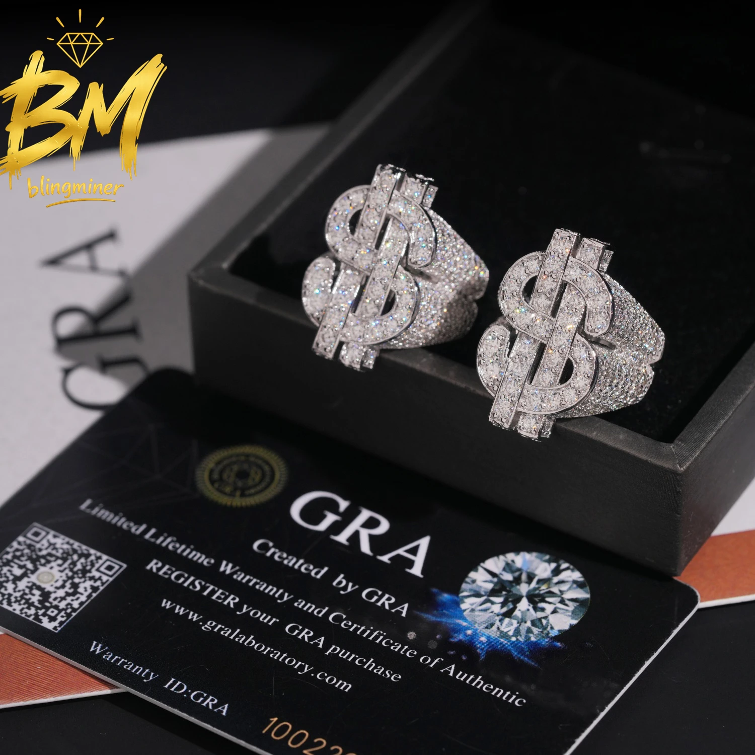 Blingminer Us Dollar VVS Moissanite Rings For Men Women S925 Silver Finger Jewelry Pass Diamonds Tester GRA Free Shipping