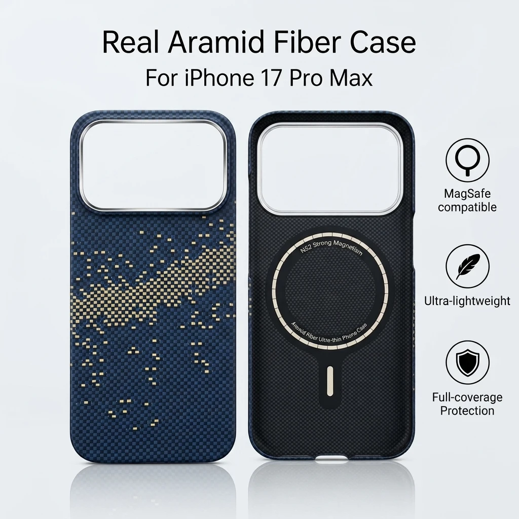 Real Aramid Fiber Case for iPhone17 Pro Max 17 Air 17 Pro Ultra Thin Carbon Texture Cover Galaxy Star Slim Shockproof Armor