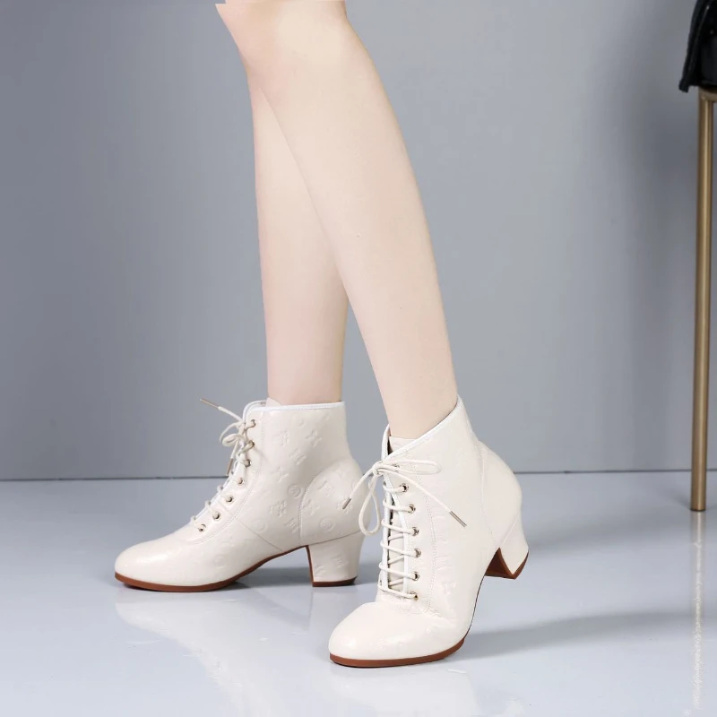 Cowhide Dance Boots Women Jazz Dance Shoes High Quality Soft 3cm 5cm High Heels Women's Ballroom Modern Shoe Ladies Dancing Boot