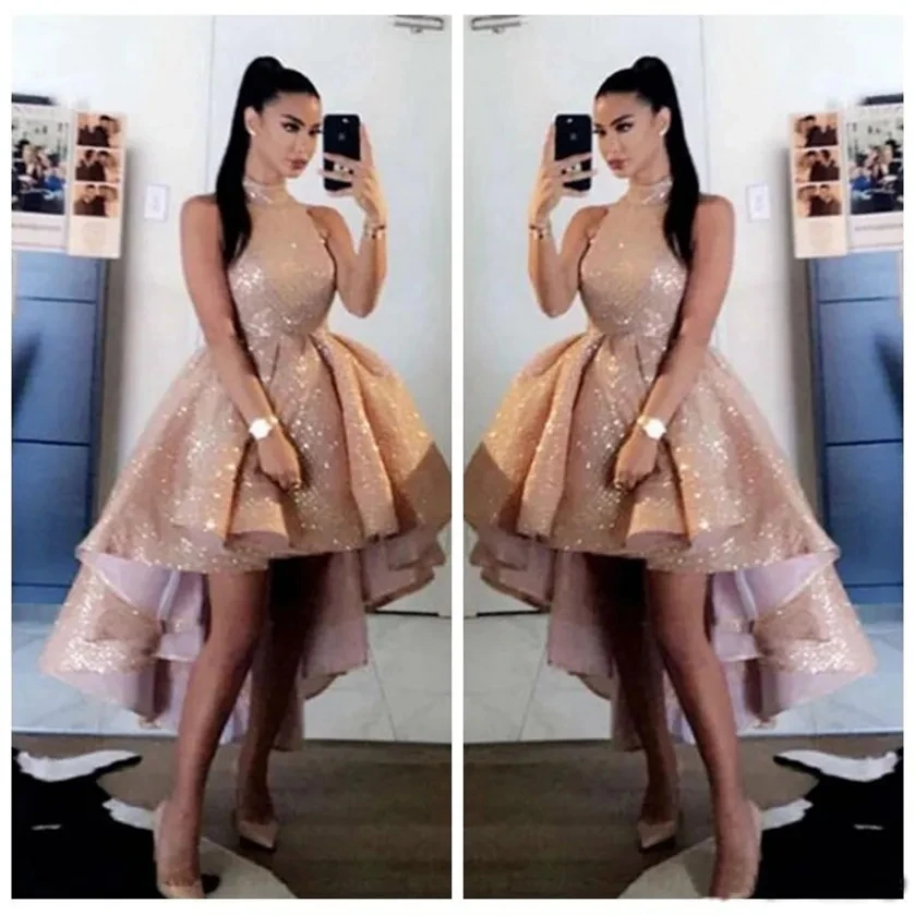 

Новое блестящее платье для выпускного вечера с пайетками по индивидуальному заказу, сексуальное вечернее платье без рукавов с коротким передом и длинной спиной для официальных вечеринок 2025