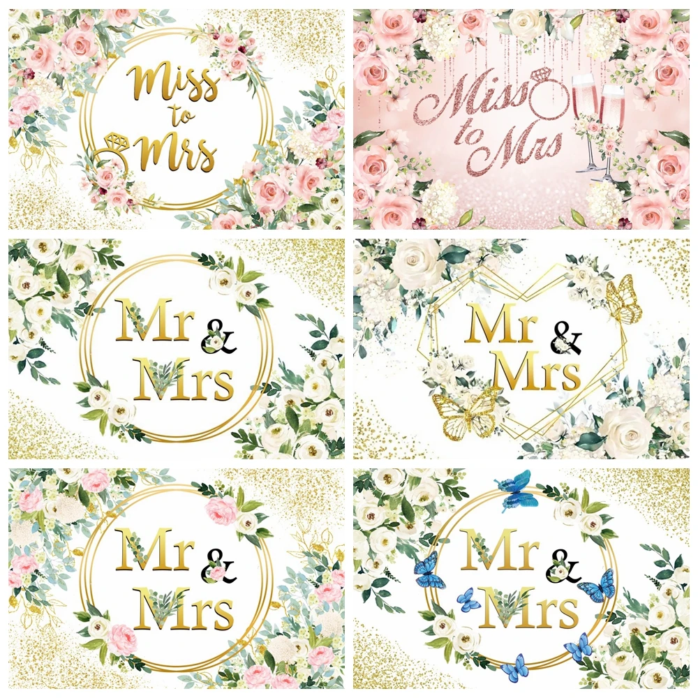 

Mrs Wedding Party Backdrop Bride To Be Engagement Ceremony Anniversary Flower Floral Bridal Shower Photography Background