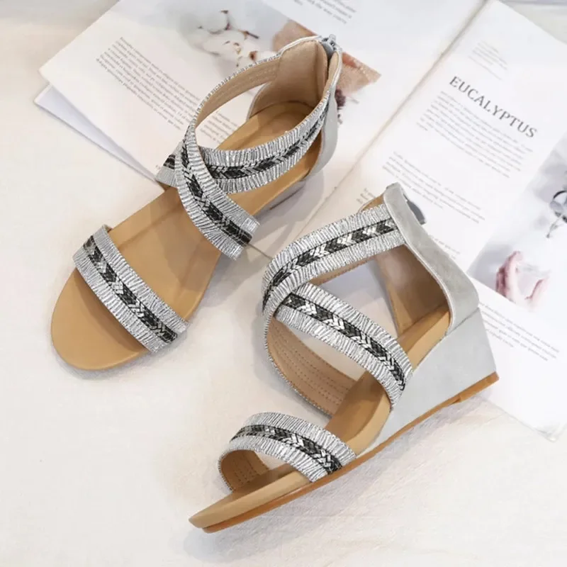 MVVJKEBling Women Shoes Platform Sandals Heels Cross Strap Wedge Cover Heel Gladiator Rome Bohemian Travel Footwear BeachOutdoor