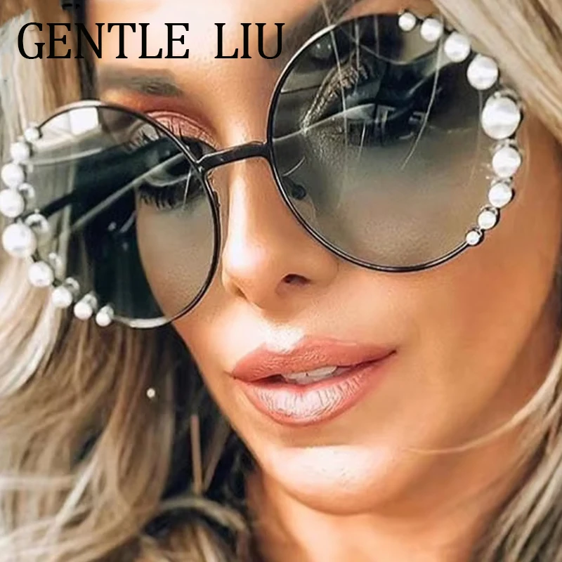 

Oversized Round Pearl Sunglasses Women 2025 Luxury Brand Design Trendy Gradient Lens Sun Glasses For Lady Fashion Outdoor Shades