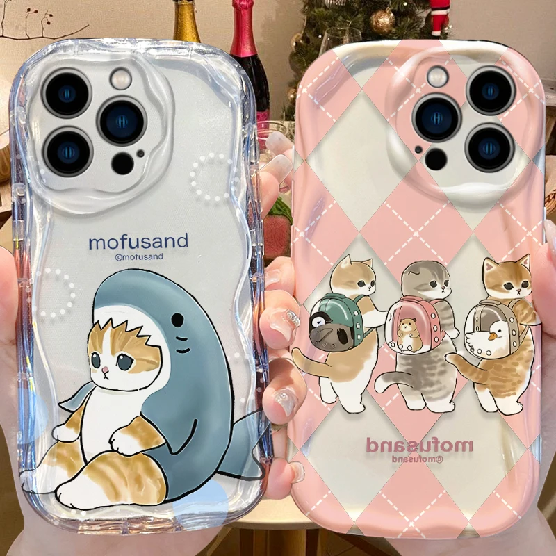 Shark Mofusand Cat Hülle für iPhone 17 Air 16 E 15 14 Plus 13 12 Mini 11 Pro Max Flüssigsilikon stoßfeste Softcover Funda