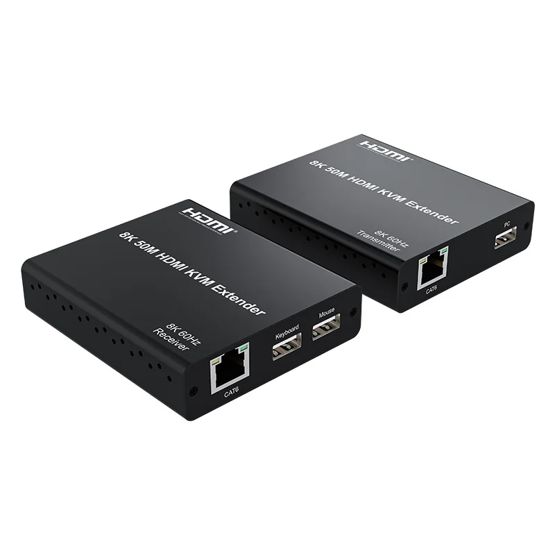 8K 60HZ HDMI KVM Extender Video Transmitter and Receiver By 50m Rj45 CAT6 Ethernet Cable Support HDR10 RS232 USB Keyboard Mouse