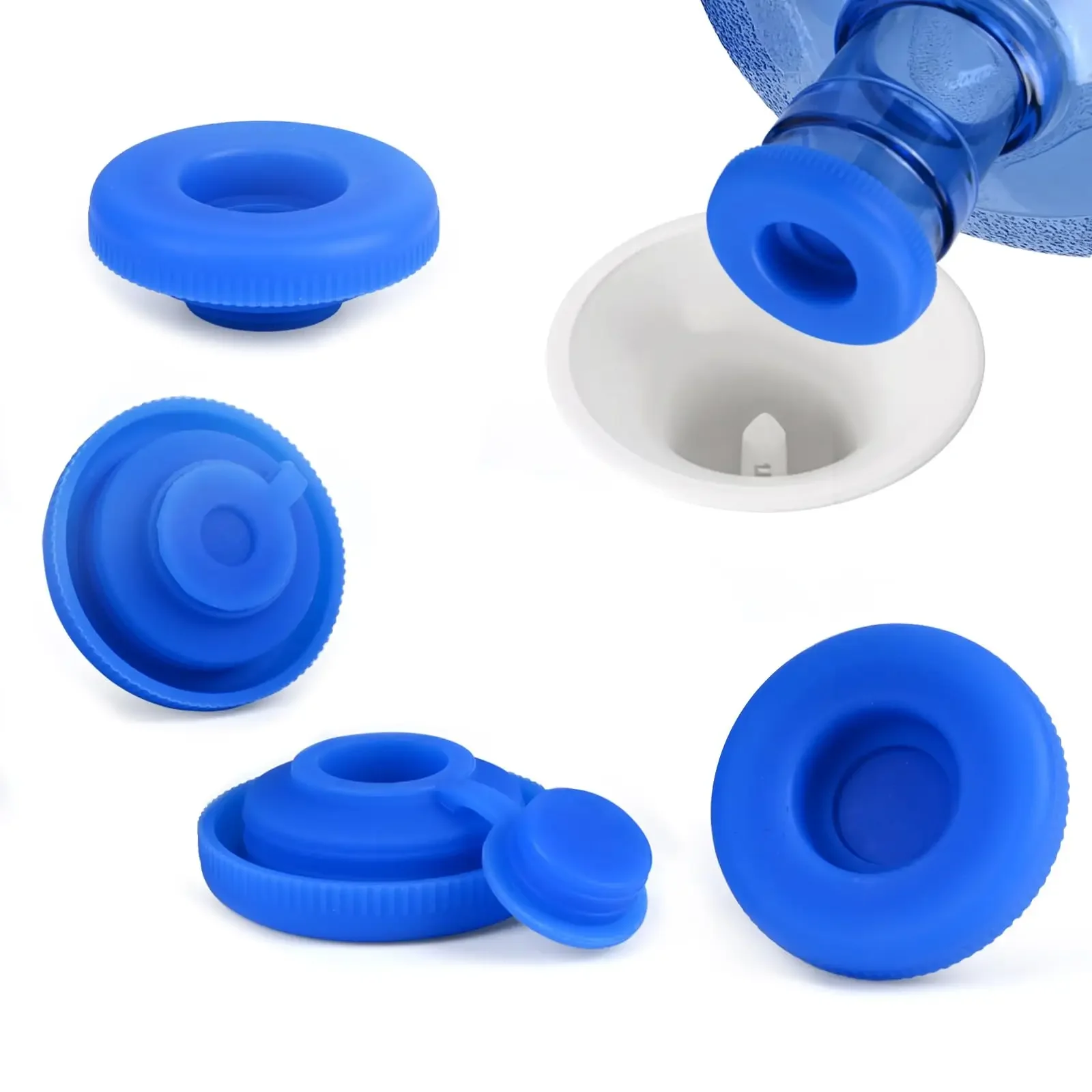 6 Piece Reusable Water Bottle Caps with Bottle Dispenser Silicone Anti-Spill Top Fits 55mm Bottles 5 Gallon Bottles