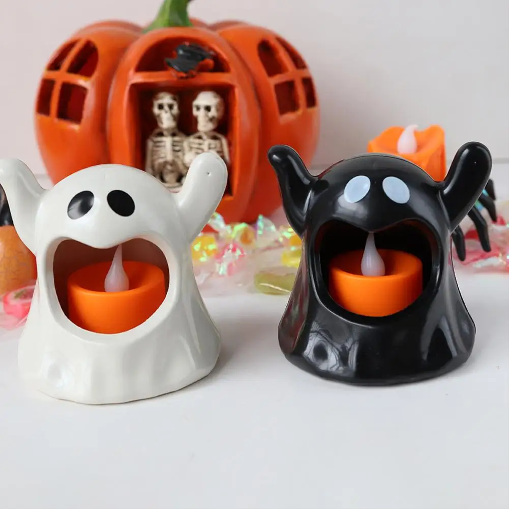 Ghost Led Light Halloween Ghost Candle Holder with Led Tea Light Spooky Tabletop Decoration Cute Indoor Porch Holiday Display