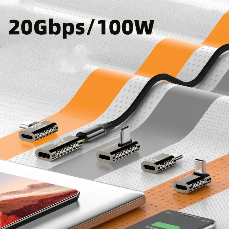 U ​ SB C 90 درجة محول USB3.2 20GBPS نوع C إلى USBC OTG محول 8K @ 60 هرتز 100 واط USB نوع C موصل شحن سريع لماك بوك