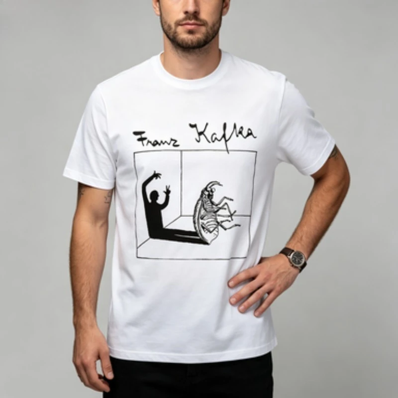 Men Cotton Crew Neck T Shirt Franz Kafka Print Short Sleeve The Metamorphosis Beetle Literary Book Lover Graphic Tops