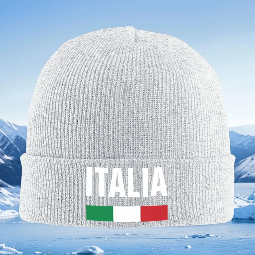 إيطاليا الحروف البيضاء، العلم الإيطالي المشارب الرجال النساء للجنسين محبوك قبعة قبعة صوفية قبعة الشتاء الحرارية الدافئة عيد الميلاد في الهواء الطلق