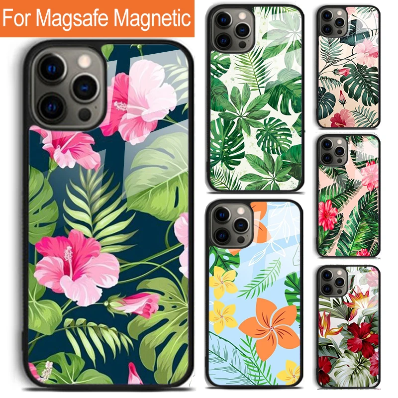 

Чехол для телефона с тропическими листьями для iPhone 17, Air 16, 15, 14, 12, Pro Max Plus Magsafe, магнитный чехол для беспроводной зарядки