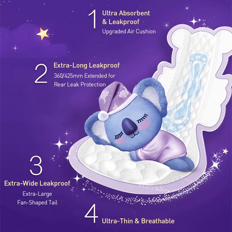 Whisper Liquid Sanitary Pads Anti-inflammatory and Antibacterial Feminine Hygiene Products Pure Cotton Sanitary Pads 360MM 10PCS