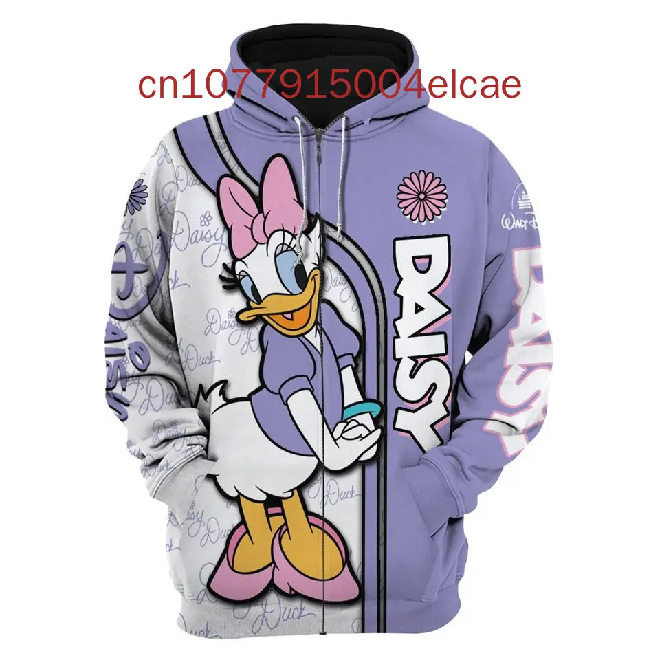 2024 New Disney Daisy Duck Zipper Hoodie Men's And Women's Children's 3D Printed Casual Fashion Hoodie