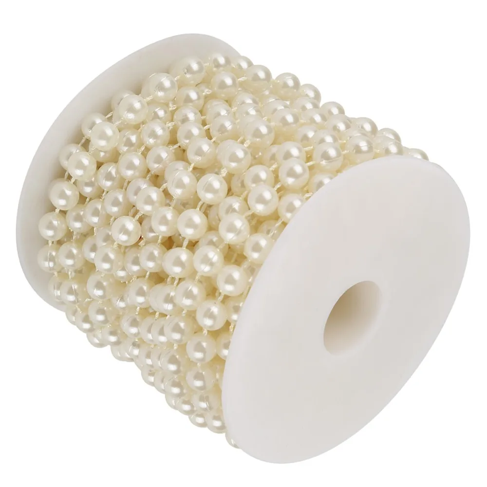 DIY Handmade Accessories 8mm Size Pearl Beads Garland White Faux Pearl Beads Garland 10M Beige Color Pearl Bead Roll DIY Craft