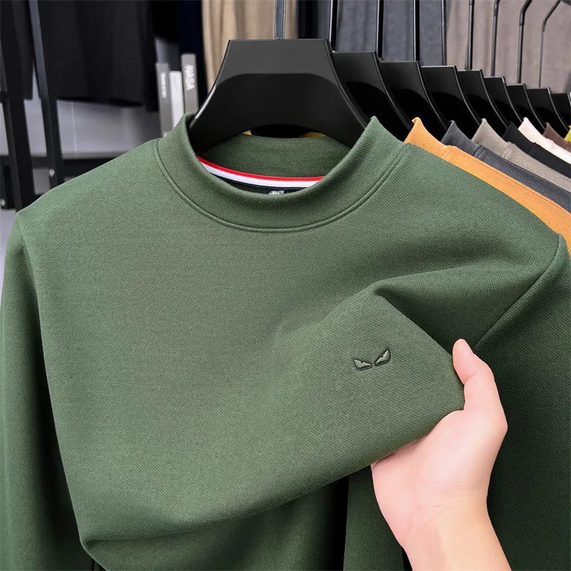 

Высококачественная бархатная футболка с длинными рукавами мужская осенняя новая тенденция брендовый бутик с вышивкой корейский повседневный теплый пуловер с круглым вырезом