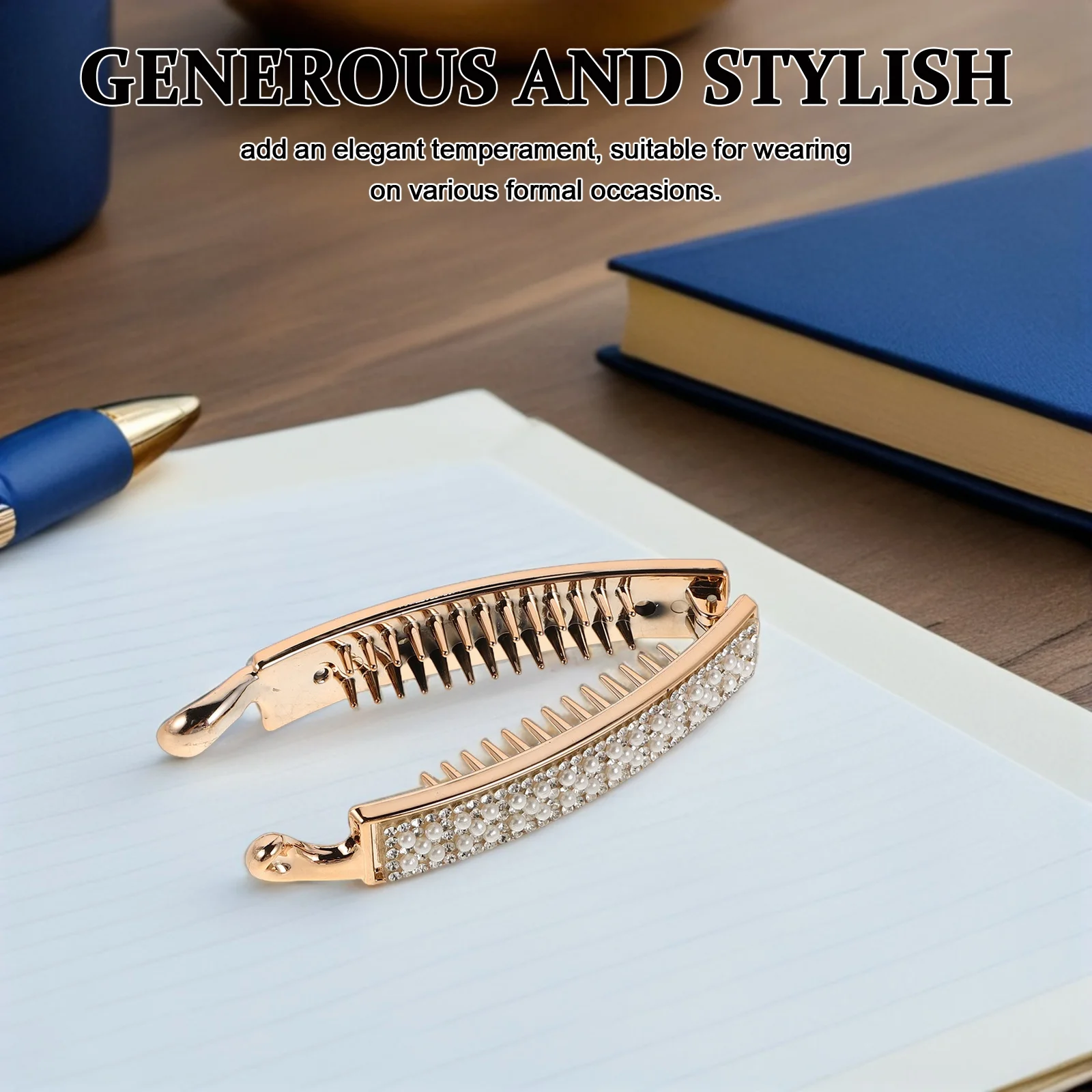 

4pcs Rhinestone Pearl Hair Clips For Women Large Banana Claw Clamps Strong Hold Non-Slip Thick Curly Hair Styling Accessories