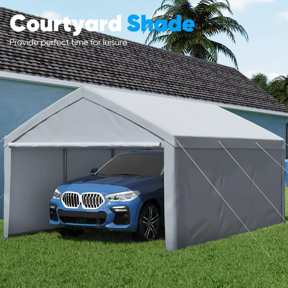 

13'X20' Heavy Duty Carport with Removable Sidewalls Reinforced Car Canopy Garage Outdoor Boat Shelter - Silver Gray