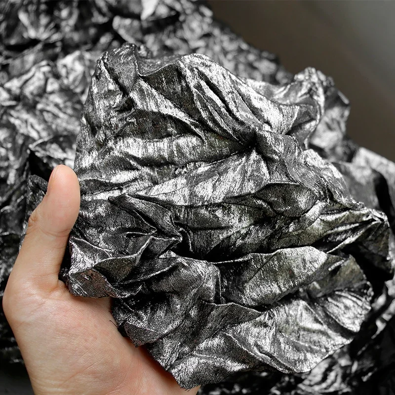 

Irregularly Pleated Silver Black Three-dimensional Texture Fabric Creative European and American Modeling Gloss Clothing Designe