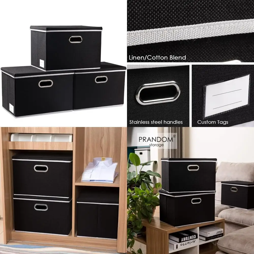

Collapsible Fabric Storage Cubes with Lids - 3 Pack Foldable Organizer Bins for Home & Office