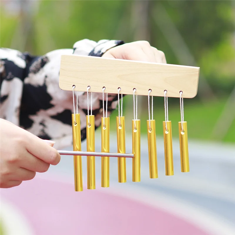 

A79E-Handheld 8 Note Chime With Mallet For Ornament Professional Stage Wind Chimes Musical Percussion Instruments Gold