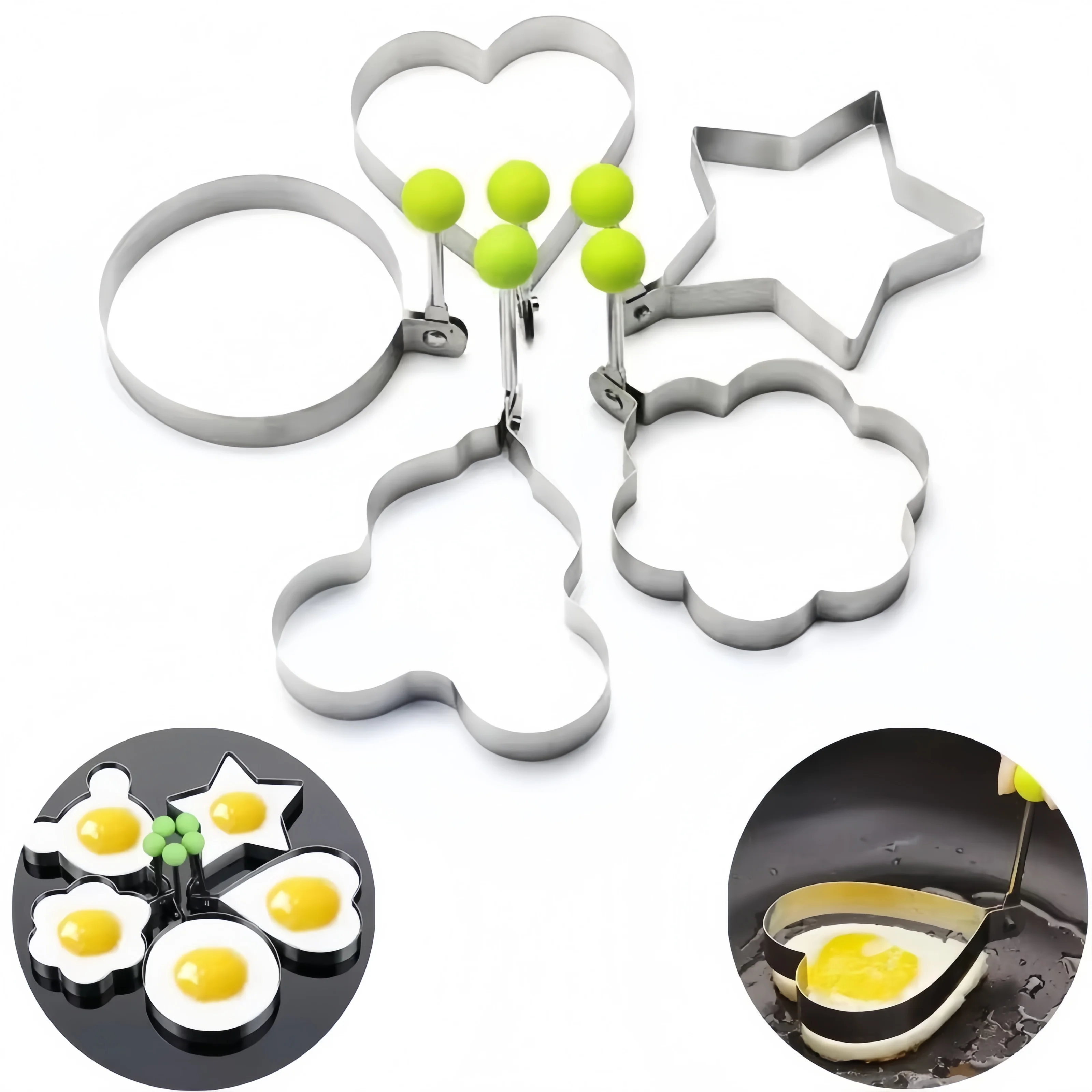 4/5pcs Stainless Steel Omelette Mold Non-stick Pancake Omelette Mold Suit with Handle Egg Ring Mold for Cooking