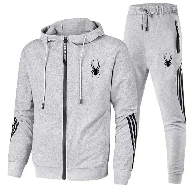 

New Spring and Autumn Men's Casual Sports Suit, Outdoor Running Stylish Men's Zipper Jacket with Drawstring Sports Pants Two-pie