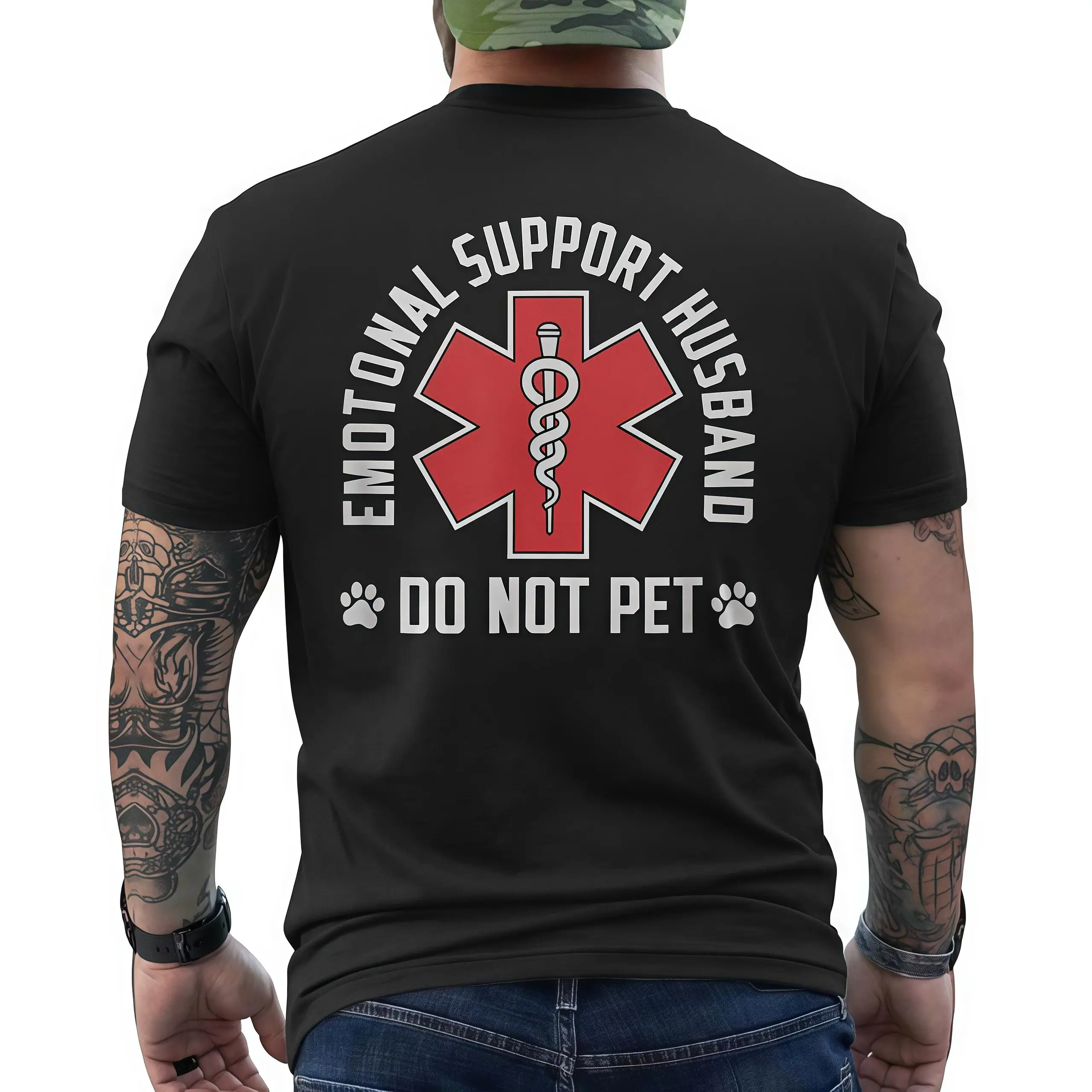 

Men Emotional Support Husband T-Shirt Funny Do Not Pet Graphic Tee Humorous Spouse Slogan Dog Dad Anniversary Gift Top