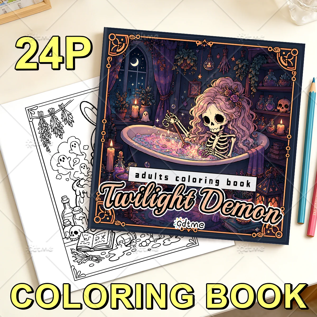 Twilight Demon Coloring Book Creepy Cute Skeleton Witch Night Scenes Anti Anxiety Art Drawing Book For Adults Relaxation