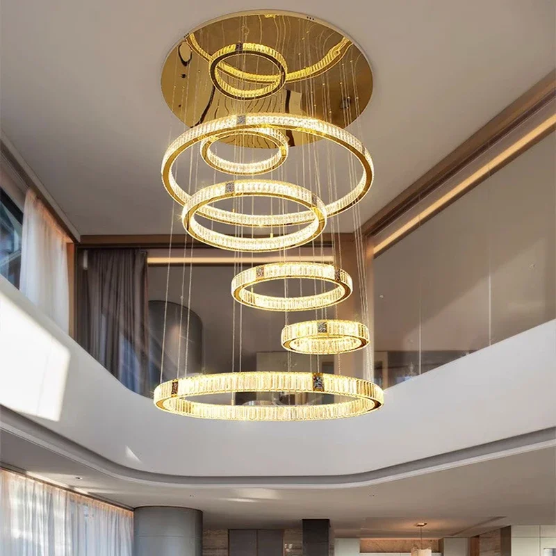 Home DecorationPendant Lights, Luxury Crystal Living Room Chandelier, Stair Pendant Lamp, Ceiling Light, Indoor Lighting