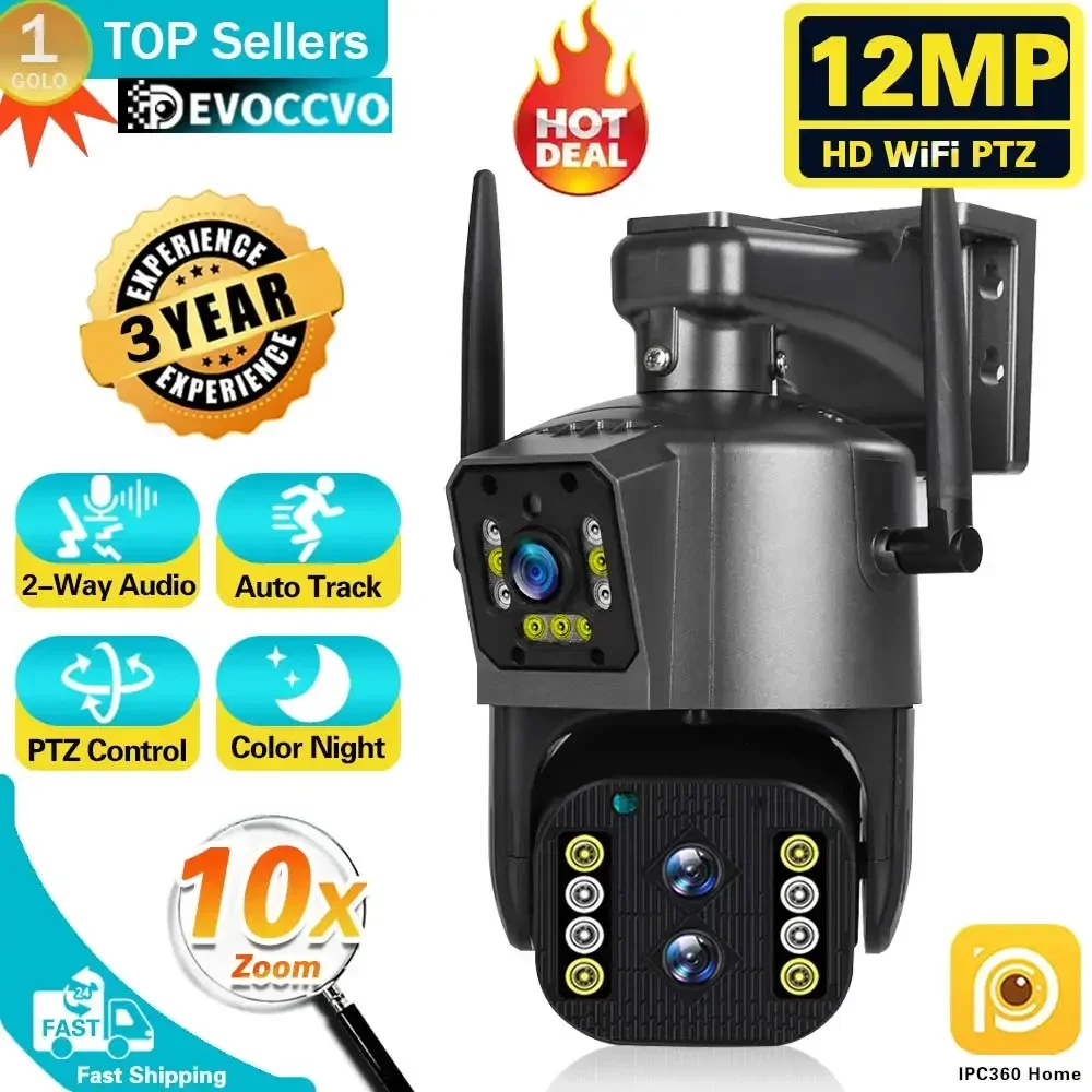 

12MP 6K HD WiFi IP Camera Outdoor 10X Zoom Three Lens Dual Lens CCTV Auto Tracking Home Protection Security Surveillance 8MP Cam